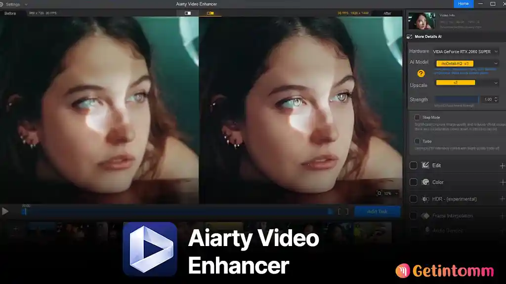 Aiarty Video Enhancer 3.4 Free Download (Latest 2026) | GetintoMM 2 Aiarty Video Enhancer 2026 main interface AI video upscaling